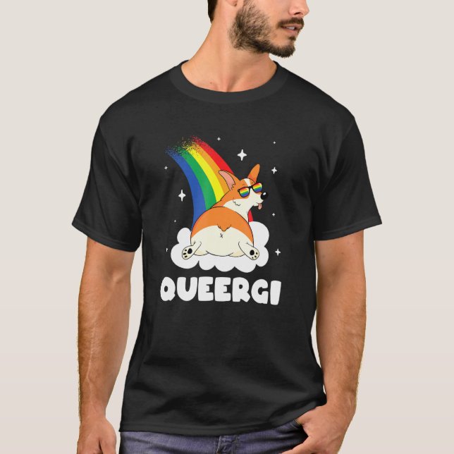 Lgbtq Rainbow Cute Corgi Queergi Queer Gay Pride S T-Shirt (Front)