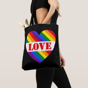 LGBTQ+ Rainbow Flag Love Heart black -  Tote Bag