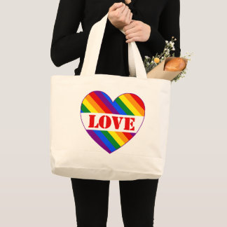 LGBTQ+ Rainbow Flag Love Heart for Pride Month - Large Tote Bag