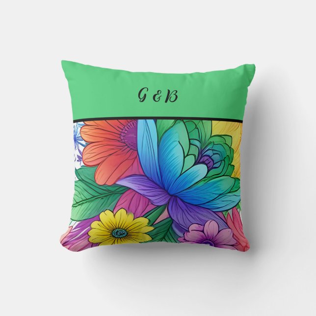 lgbtq rainbow floral cushion (Front)