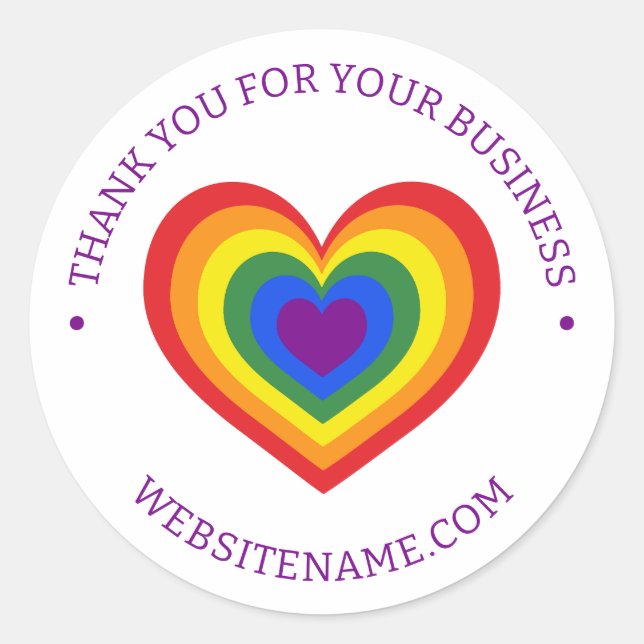 LGBTQ Rainbow Heart Business Thank You Classic Round Sticker (Front)