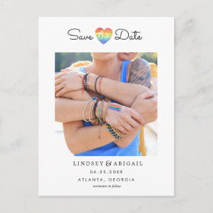 LGBTQ Rainbow Heart Save the Date with Photo Postcard
