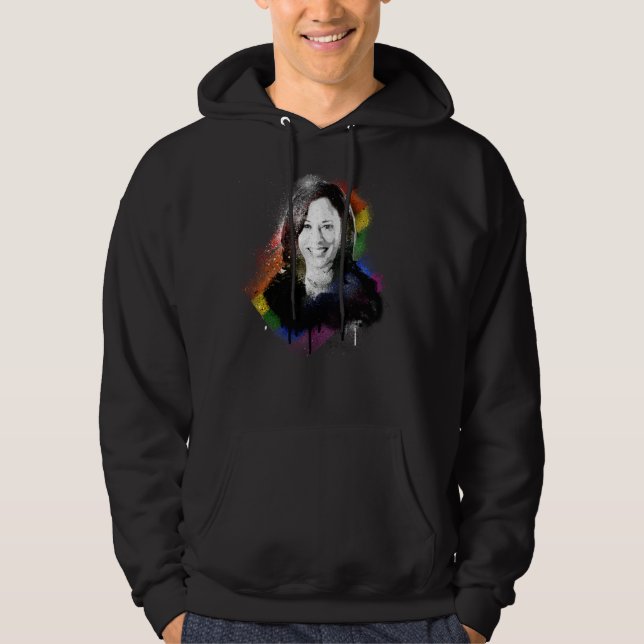 LGBTQ Rainbow Kamala Harris Spray Paint Pride Hoodie (Front)