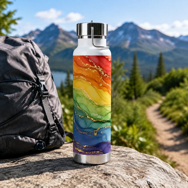 LGBTQ Rainbow Marble  Water Bottle (Creator Uploaded)