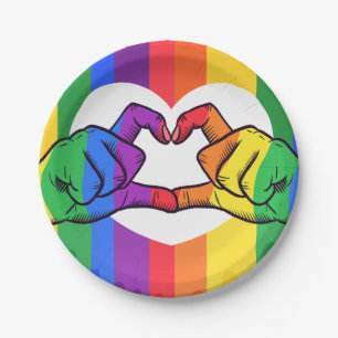 LGBTQ Rainbow Pride Heart Hands Paper Plate