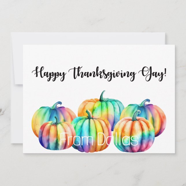 LGBTQ Rainbow pumpkins Thanksgiving Card (Front)