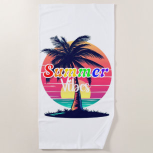 LGBTQ Rainbow Summer Vibes   Retro Sunset Beach Towel