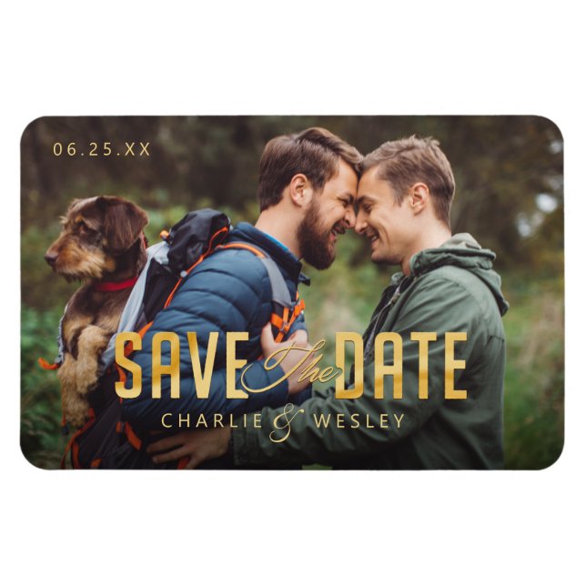LGBTQ Simple Traditional Save the Date with Photo Magnet (Horizontal)