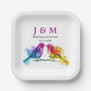 LGBTQ+ sweet Rainbow Lovebirds Paper Plate