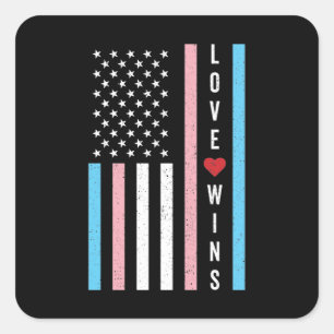 LGBTQ Transgender Pride Love Wins US American Flag Square Sticker
