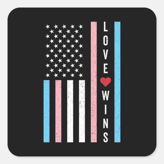 LGBTQ Transgender Pride Love Wins US American Flag Square Sticker (Front)