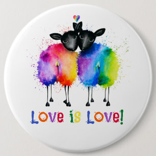 LGBTQ Two Rainbow Sheep Love Is Love 6 Cm Round Badge
