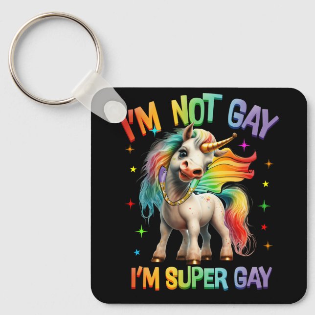 LGBTQ Unicorn Super Gay Pride LGBT Ally Rainbow Fl Key Ring (Front)