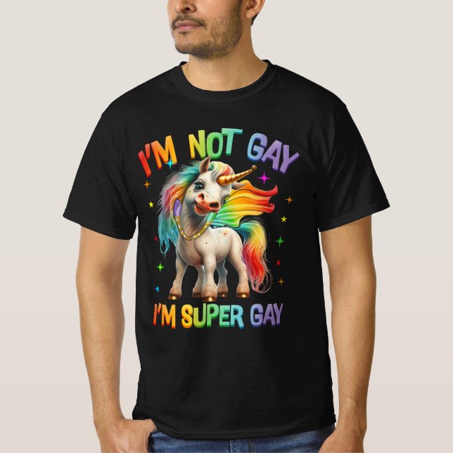 LGBTQ Unicorn Super Gay Pride LGBT Ally Rainbow Fl T-Shirt (Front)