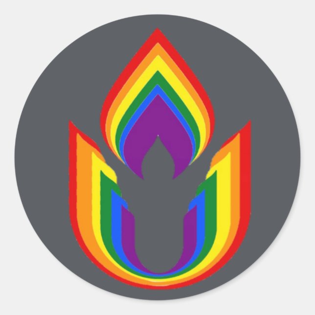 LGBTQ Unitarian Universalism flaming chalice Classic Round Sticker (Front)