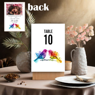 LGBTQ+  wedding Rainbow Lovebirds Table Number