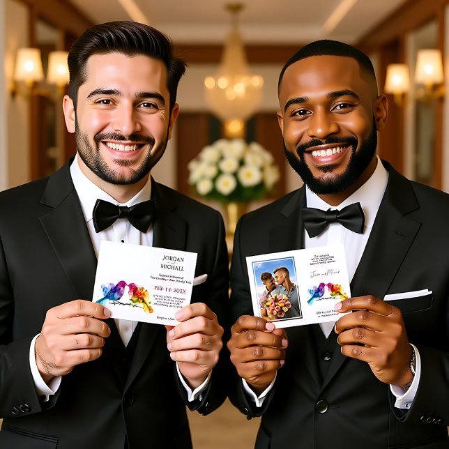 LGBTQ+ with photo Rainbow Lovebirds Invitation (LGBTQ+ with photo Rainbow Lovebirds Invitation)