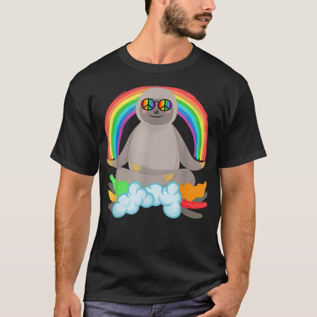 LGBTQ Yoga Sloth Meditation Transgender Queer  T-Shirt (Front)