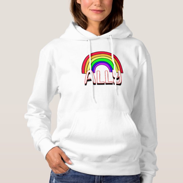 LGBTQIA+ Ally | Cute Rainbow and Heart Pride  Hoodie (Front)