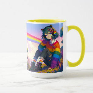 LGBTQIA+ Anime Girl Lesbian Pride Personalised Mug