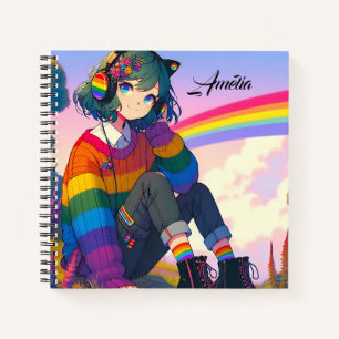 LGBTQIA+ Anime Girl Lesbian Pride Personalised Notebook