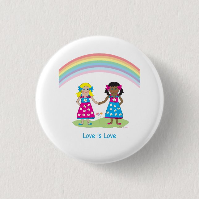 LGBTQIA Love is Love, Pride Rainbow Girls 3 Cm Round Badge (Front)