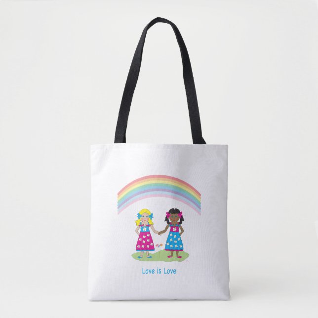 LGBTQIA LOVE is LOVE, Rainbow Flag Heart Tote Bag (Front)