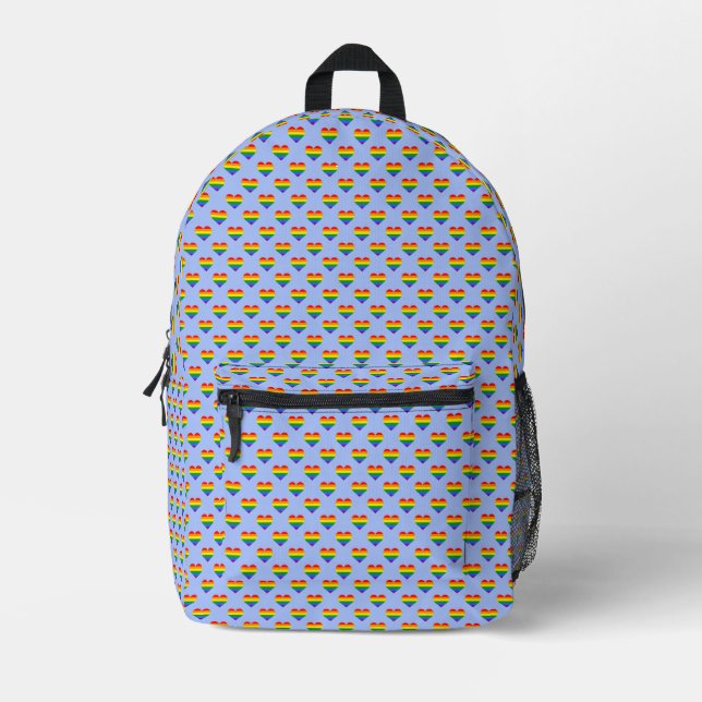 LGBTQIA Pride Rainbow Flag Hearts Pattern Printed Backpack (Front)