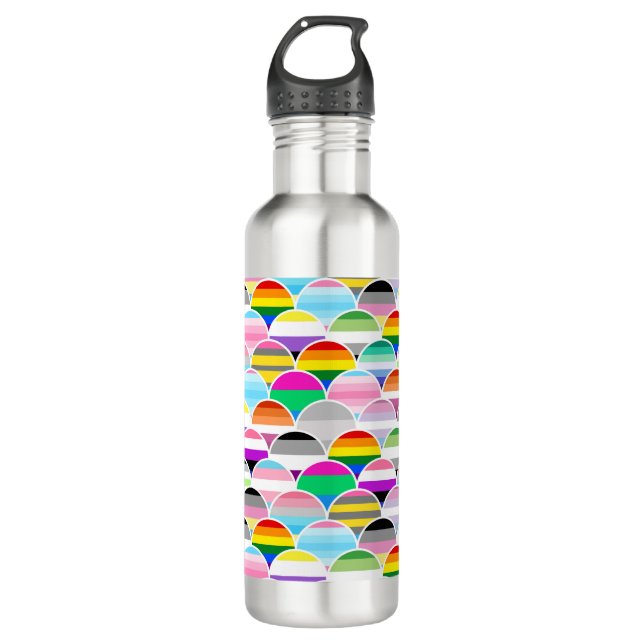 LGBTQIA+ Queer Scalloped Pride Flag Fans 710 Ml Water Bottle (Front)