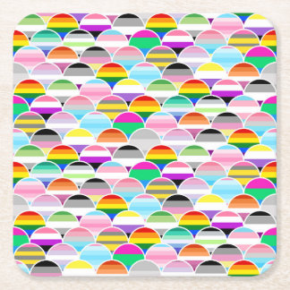 LGBTQIA+ Queer Scalloped Pride Flag Fans Square Paper Coaster