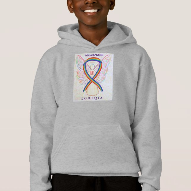 LGBTQIA Rainbow Awareness Ribbon Angel Hoodie (Front)