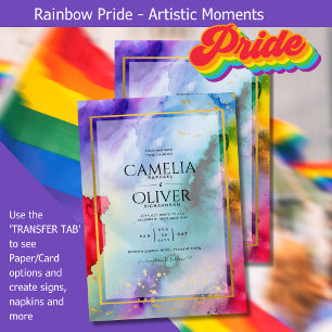 LGBTQIA++ RAINBOW PRIDE INK Artistic Wedding Invitation