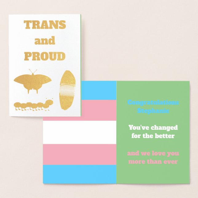 LGBTQIA Transgender Pride Caterpillar to Butterfly Foil Card (Display)