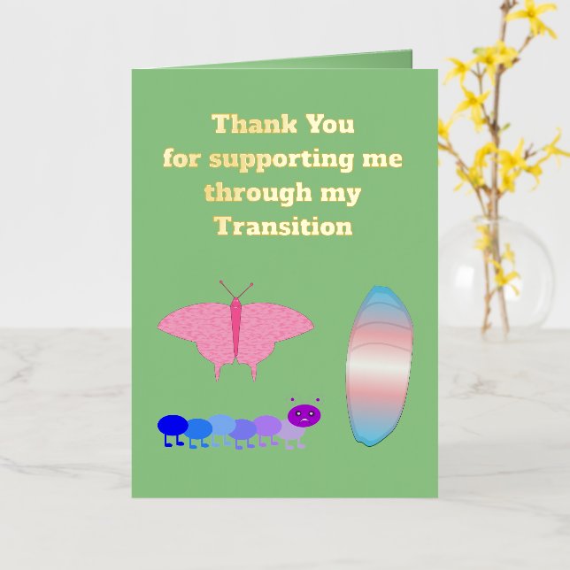 LGBTQIA Transgender Pride Caterpillar to Butterfly Foil Greeting Card (Yellow Flower)