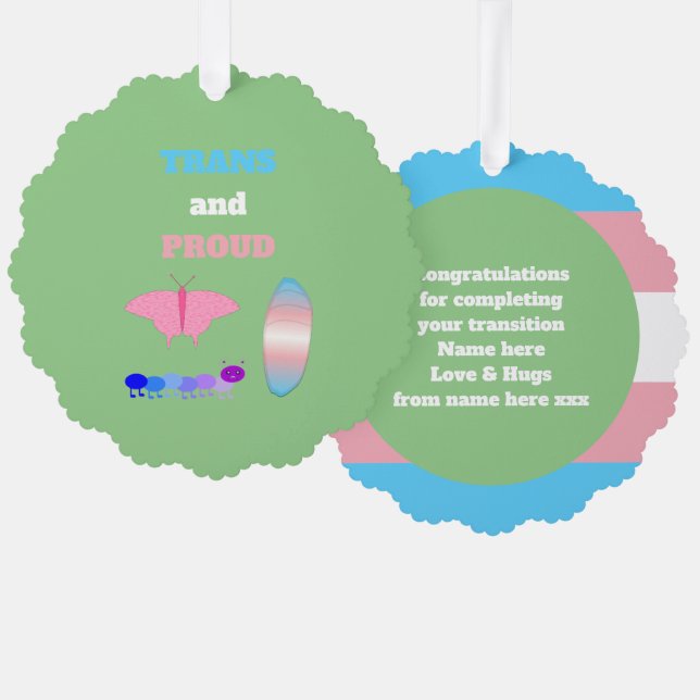 LGBTQIA Transgender Pride Caterpillar to Butterfly Tree Decoration Card (Front/Back)