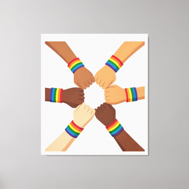 LGBTQIA+ Unity Circle with Rainbow Bracelets Canvas Print (Front)
