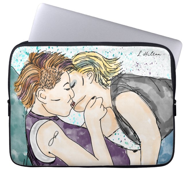LGBTQIA+ Women Kissing Watercolor Art   Laptop Sleeve (Front)