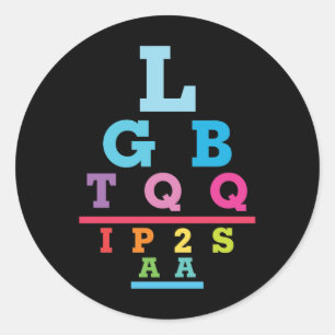 LGBTQQIP2SAA Gay Pride Eye Chart Acronym Classic Round Sticker