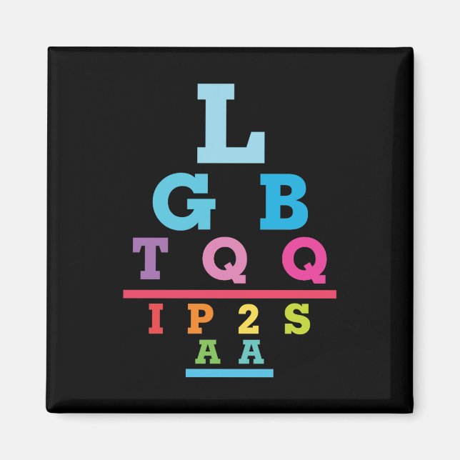 LGBTQQIP2SAA Gay Pride Eye Chart Acronym Magnet (Front)