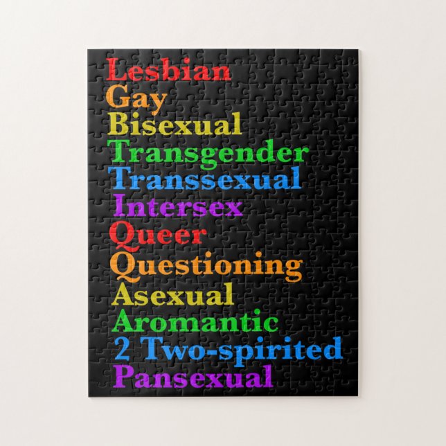 LGBTTIQQAA2P Pride Diversity Rainbow LGBTQ Acronym Jigsaw Puzzle (Vertical)