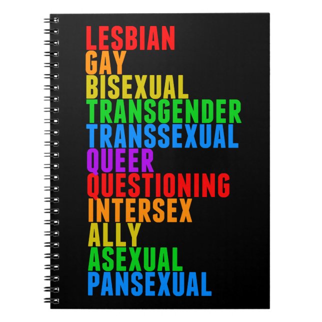 LGBTTQQIAAP Pride Diversity Rainbow Acrostic Notebook (Front)