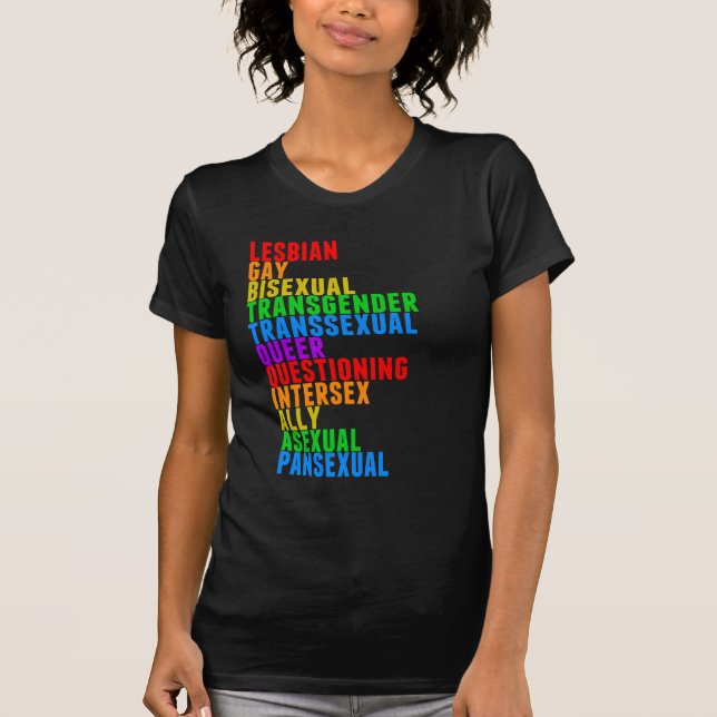LGBTTQQIAAP Pride Diversity Rainbow Acrostic T-Shirt (Front)