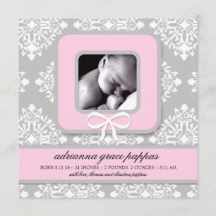 LGC   Grey & Pink Damask Girl Announcement