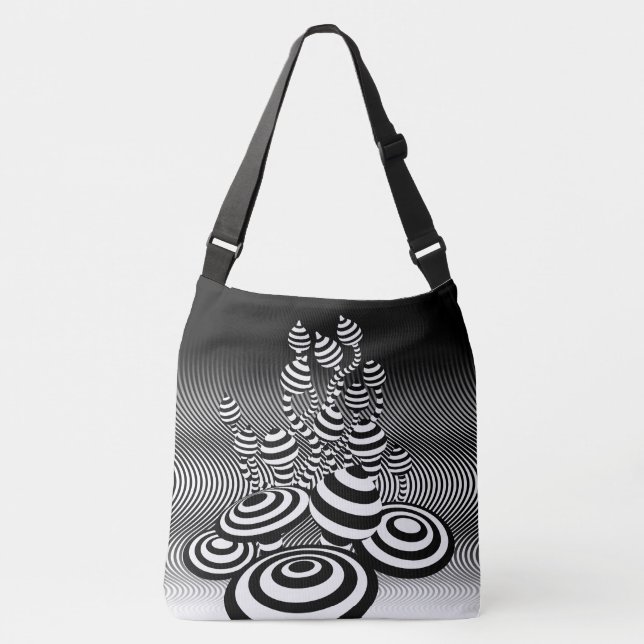 Lge Cross Body bag Magic Mushrooms optical design. (Front)