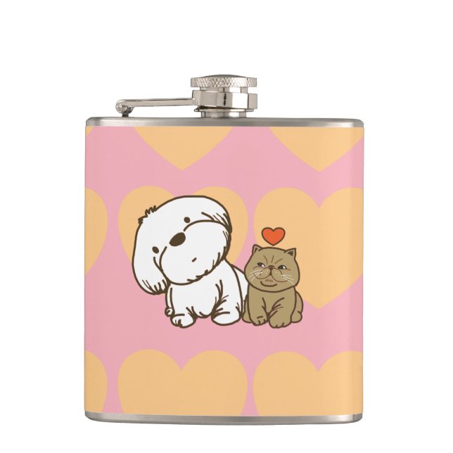 Lhasa Apso and kitty Hip Flask (Front)