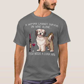 Lhasa Apso and wine Funny dog T-Shirt