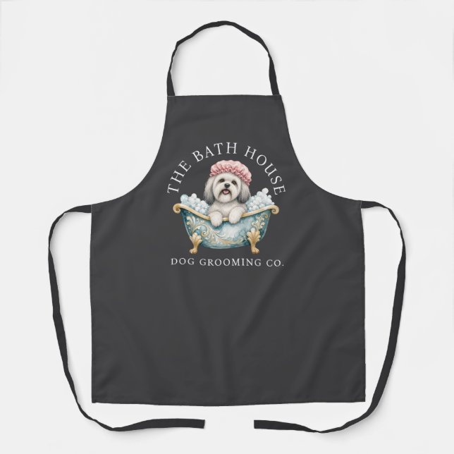 Lhasa Apso Charcoal Dog Grooming Apron | Deluxe (Front)