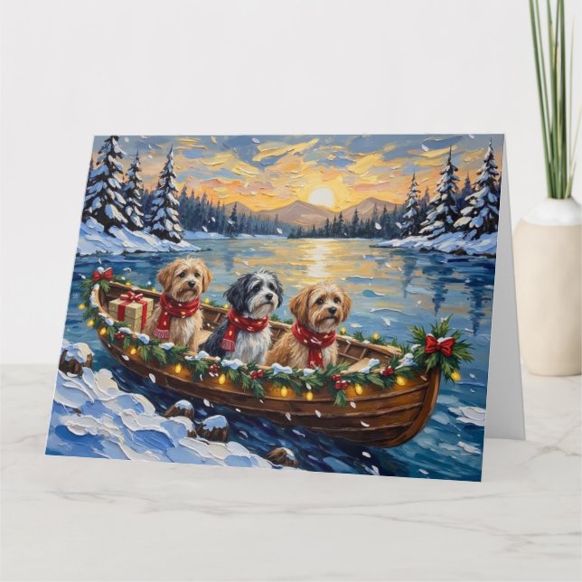 Lhasa Apso Christmas Boat Holiday Card (Front)