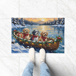 Lhasa Apso Christmas Boat Holiday Doormat