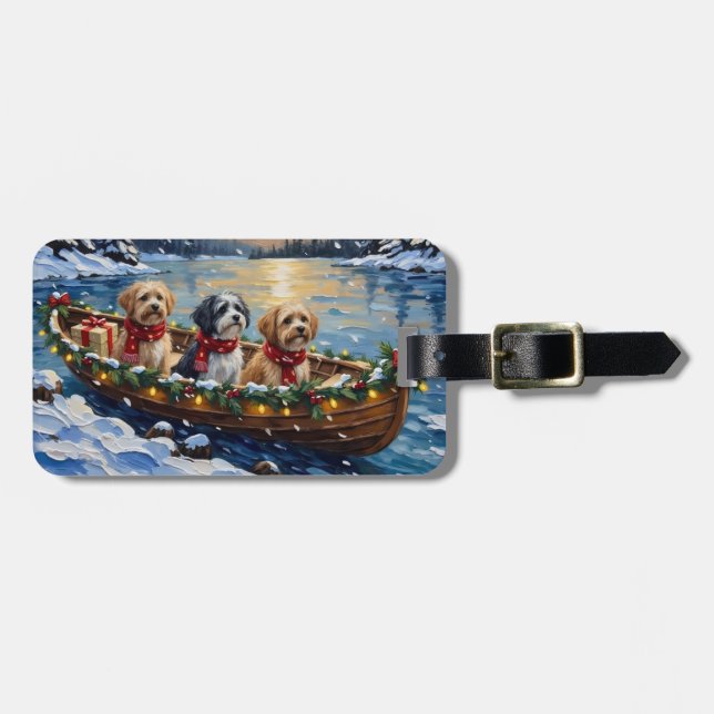 Lhasa Apso Christmas Boat Holiday Luggage Tag (Front Horizontal)